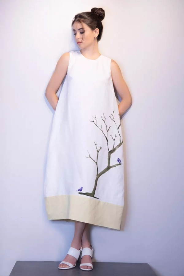 Linen Dress with Hand Painting