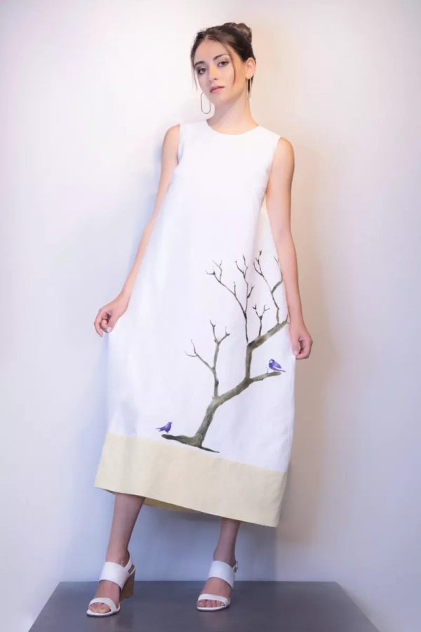 Linen Dress with Hand Painting