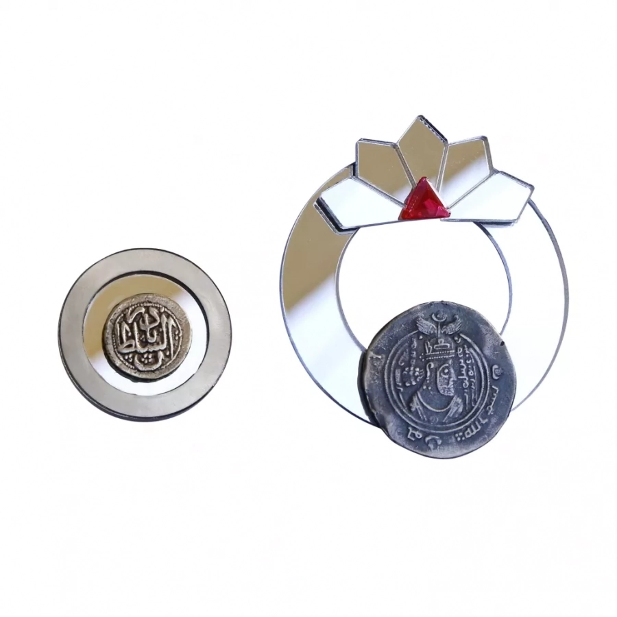 Non Identical Persian Calligraphy And Coin Unique Silver Earrings 