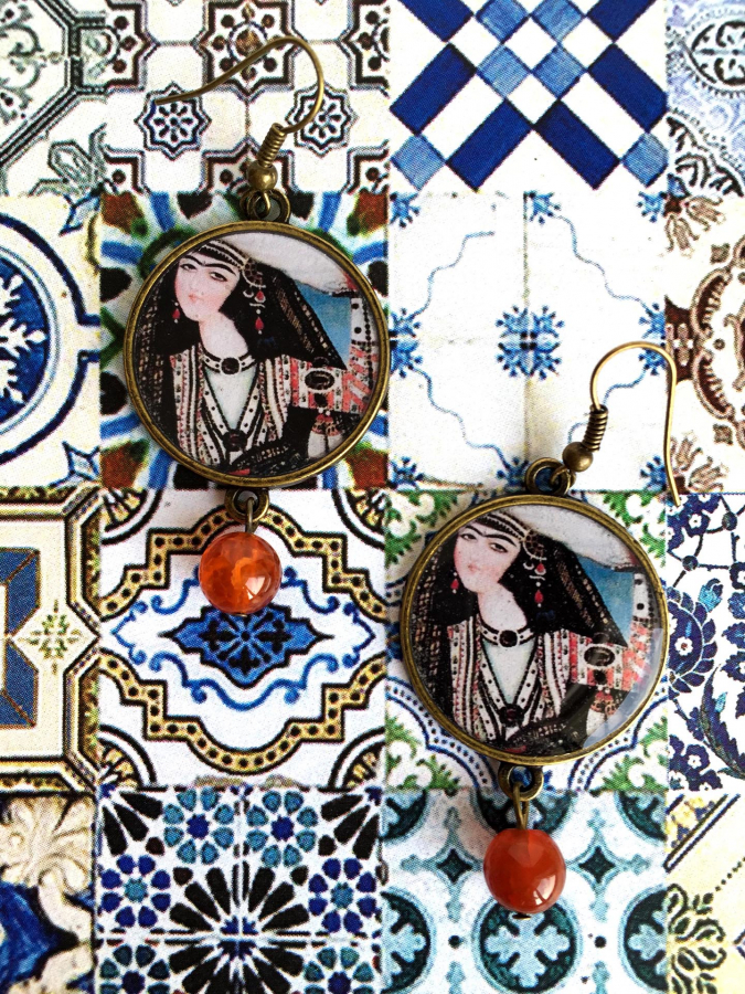 MAHDOKHT earrings, old Persian miniature painting design