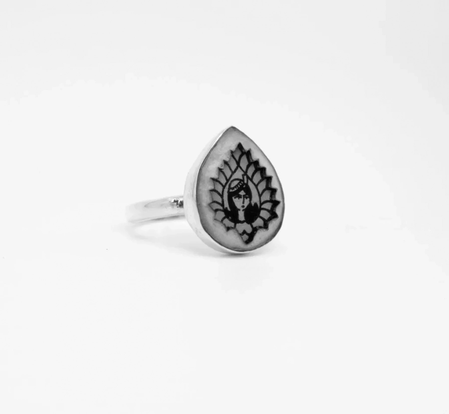Afra Ring , Silver Concrete Ring (size 6 )