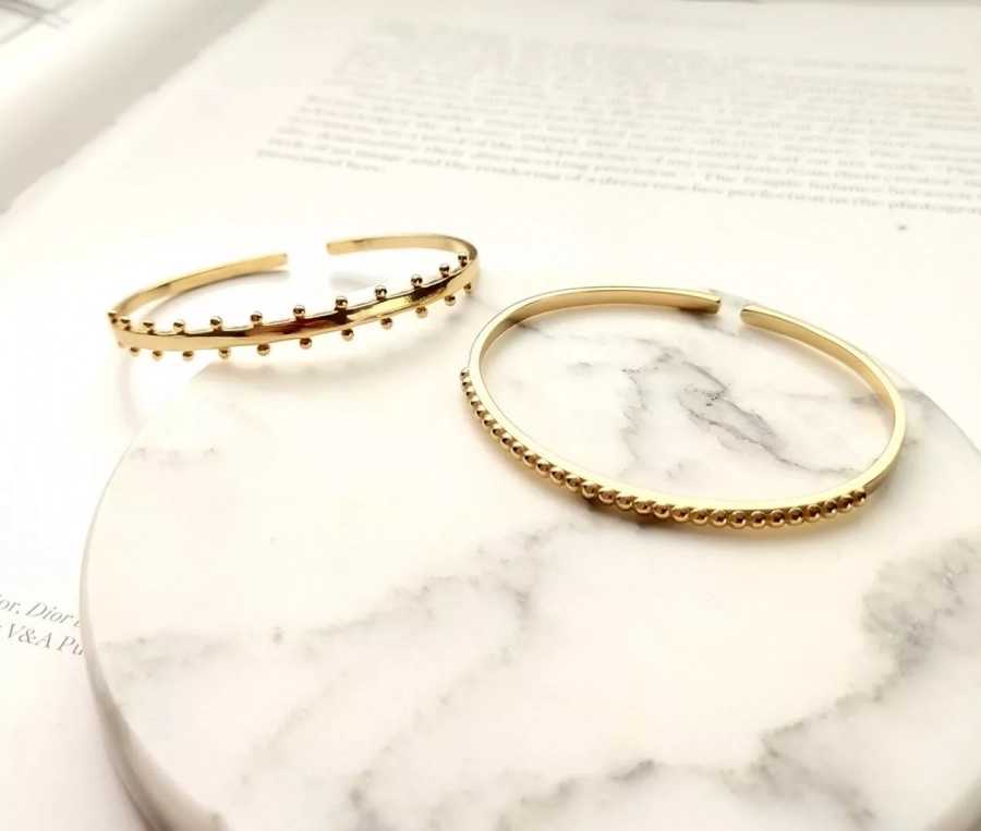 Gold Plated Silver Minimal Stacking Cuff Bangles (Set of Two)