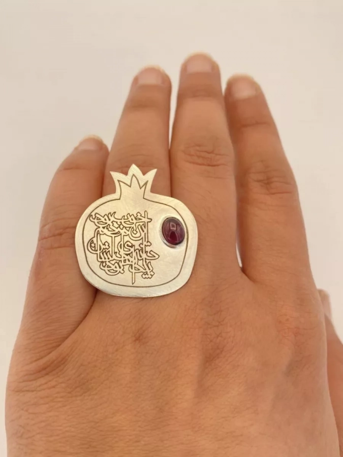 Handmade Adjustable Silver Pomegranate Ring 