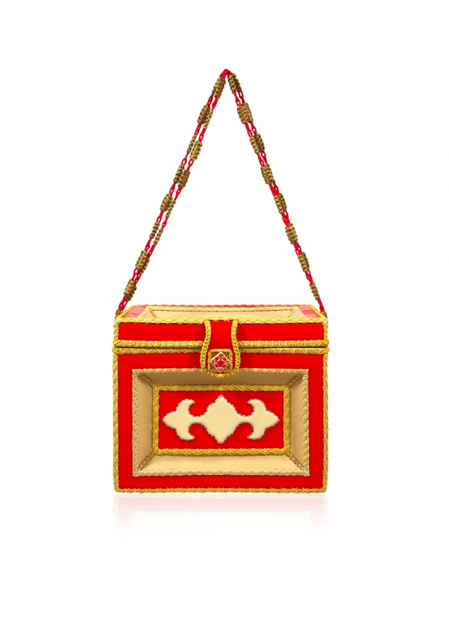 Luxury Unique Leather Purse Designed With Stones Red and Gold