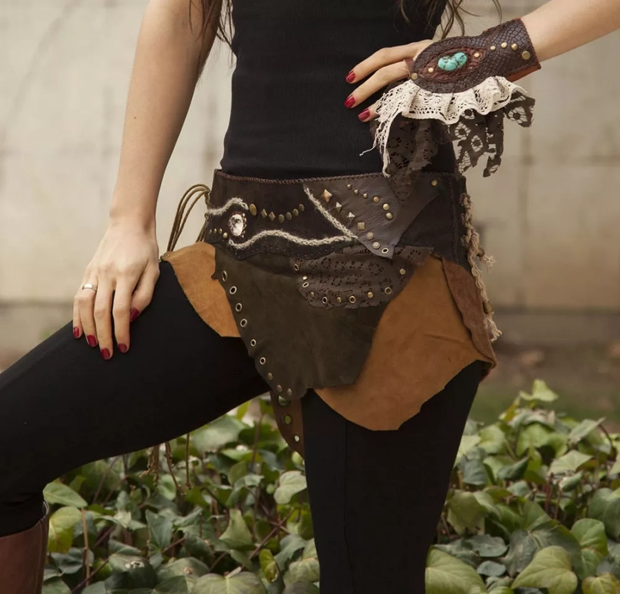 brown leather gypsy skirt