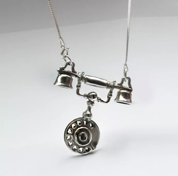 Silver telephone necklace handmade-mache