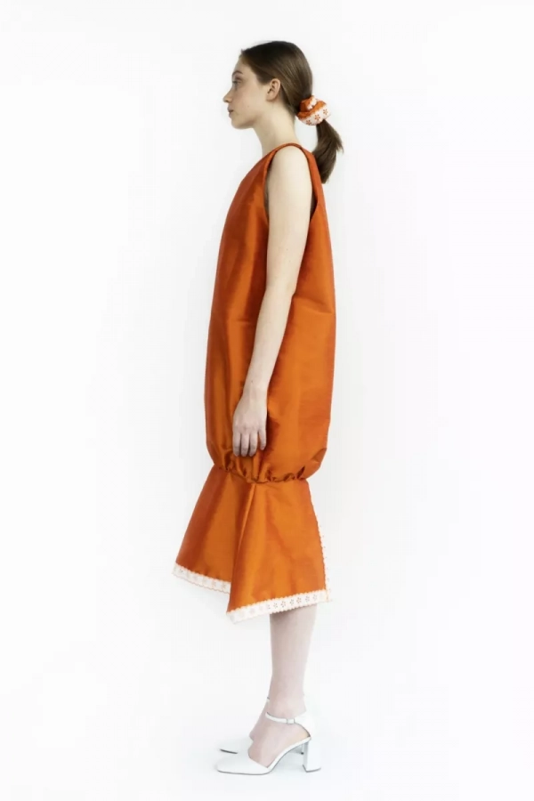 Faux Silk Orange Autumn O&o Dress