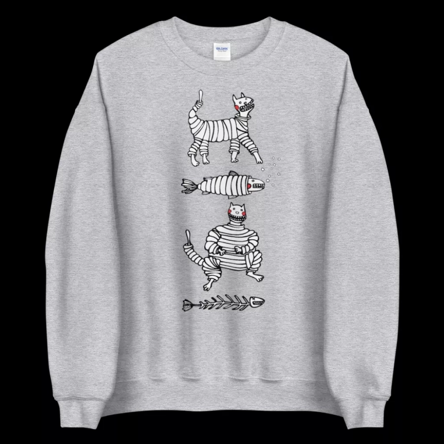 Persian Cat And The Fish Unisex Crew Neck Sweatshirt In 8 Colors