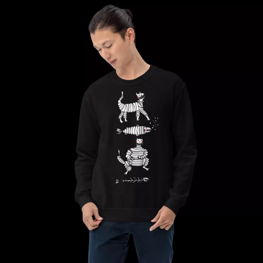 Persian Cat And The Fish Unisex Crew Neck Sweatshirt In 8 Colors