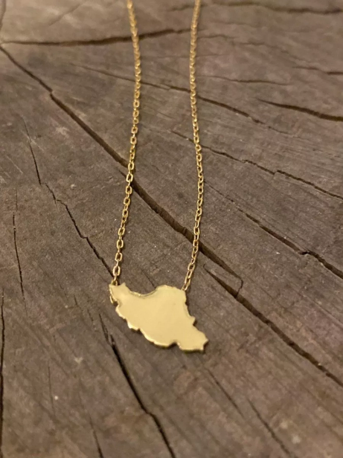 Silver/18k Gold Iran Map Necklace