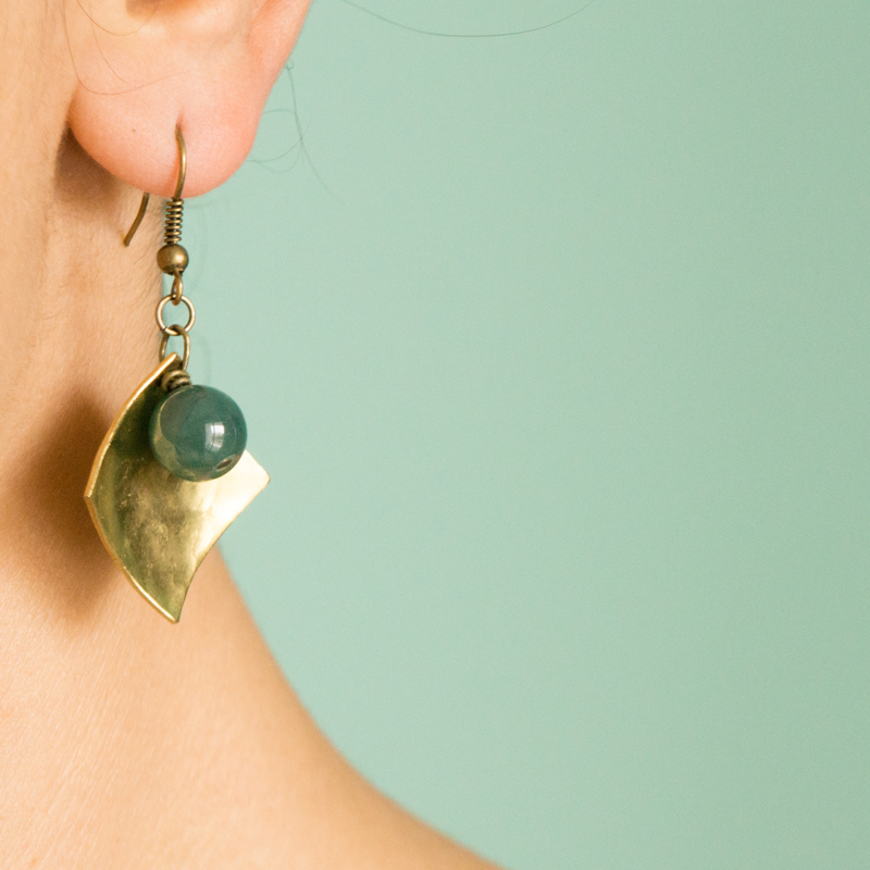 Mashi Hand-made Pure Brass Earrings with Jade