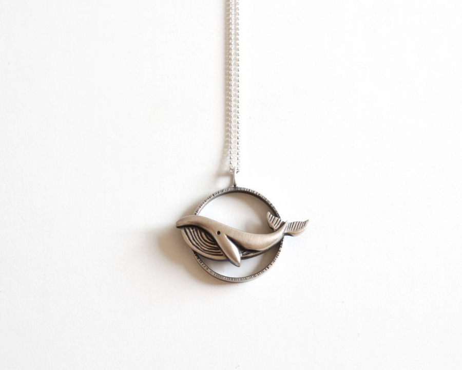 Handmade sterling silver whale pendant necklace