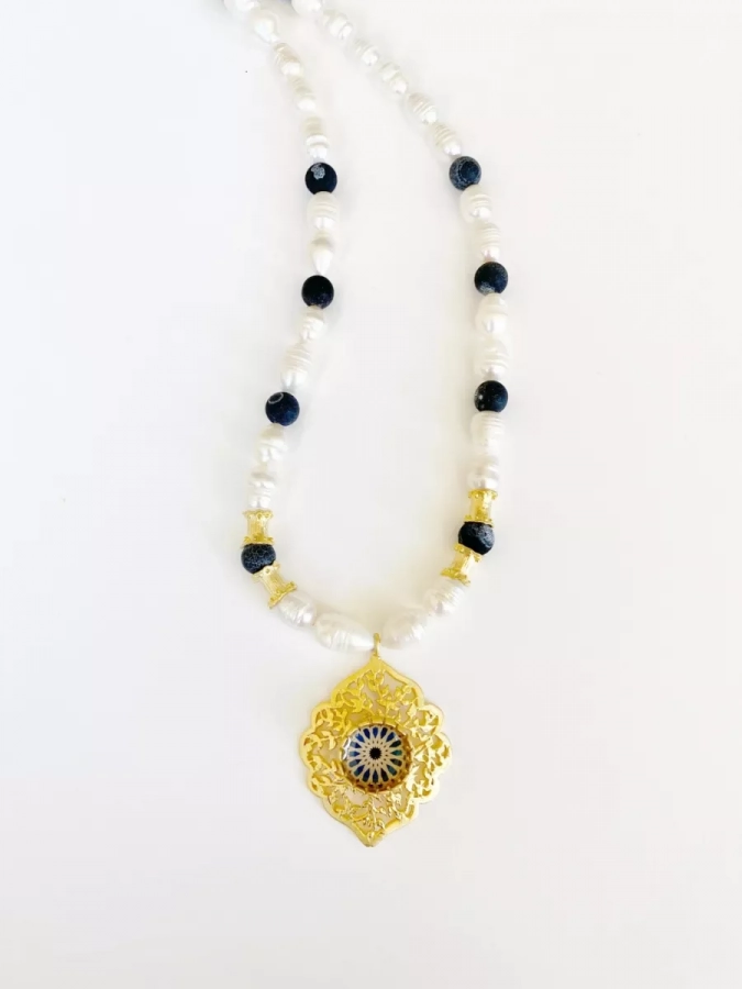 Black Agate & Pearl Necklace