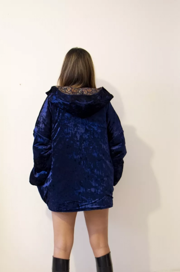 Blue Handmade double-sided  Termeh Silk Velvet Jacket with Paisley Pattern