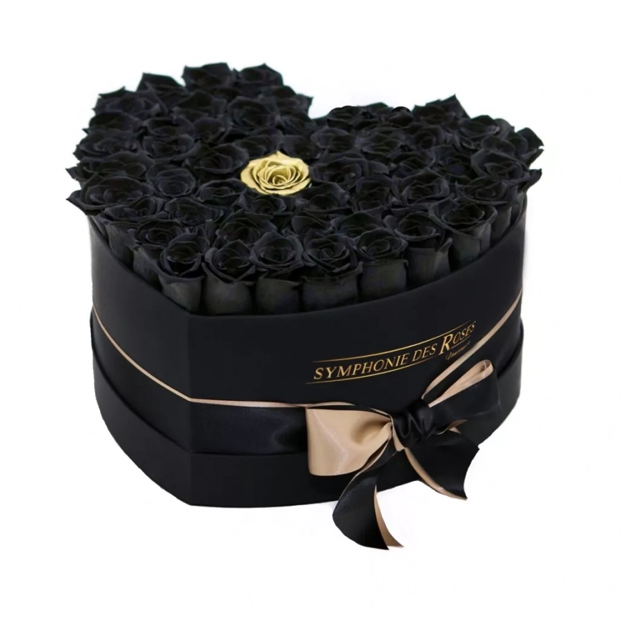 Black & Gold Roses In A Black Box – Coeur Collection