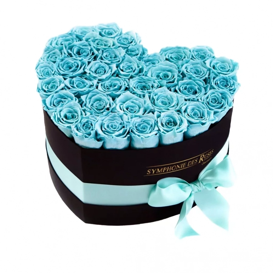 Tiffany Blue Roses In A Black Box – Coeur Collection