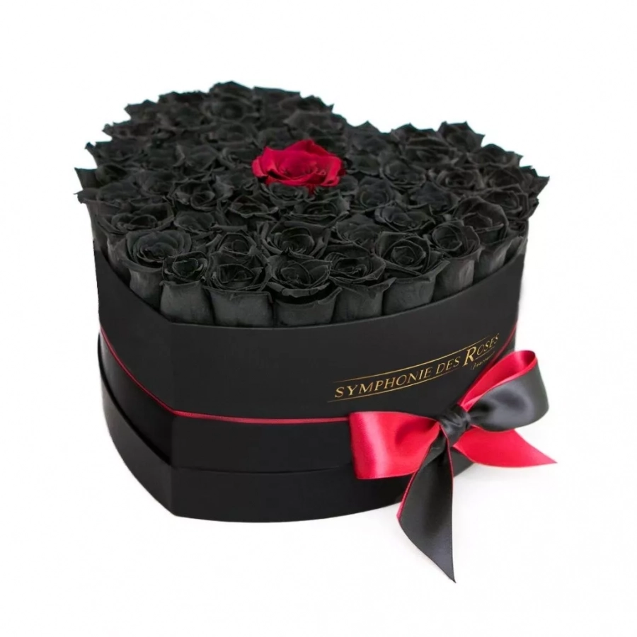 Black & Red Roses In A Black Box – Coeur Collection