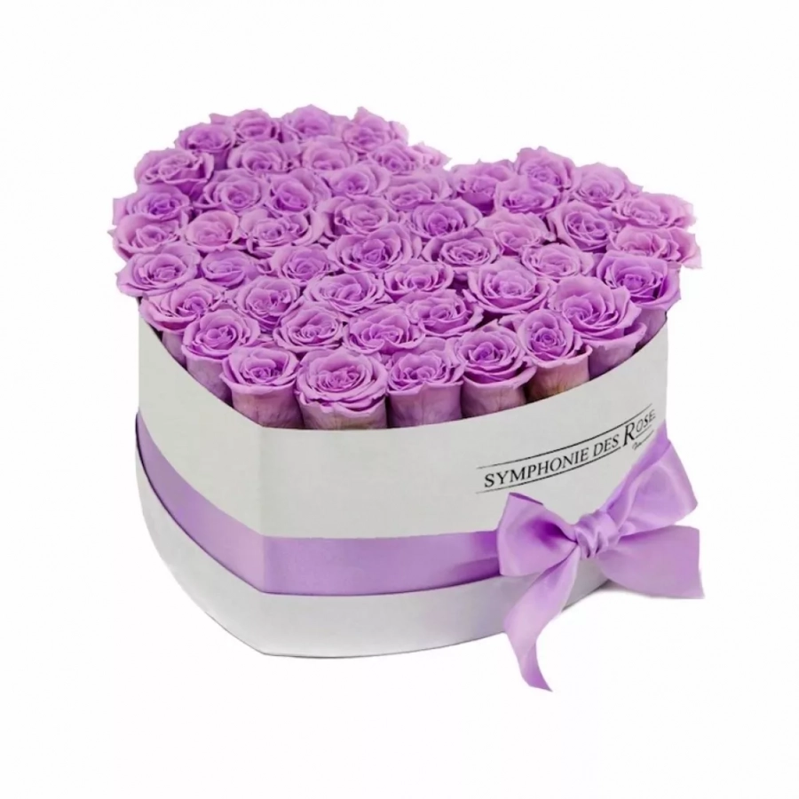 Lilac Roses In A White Box – Coeur Collection