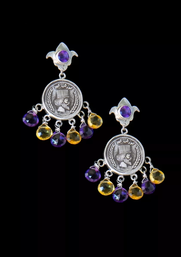 Vintage Style Coin Earrings With Amethyst