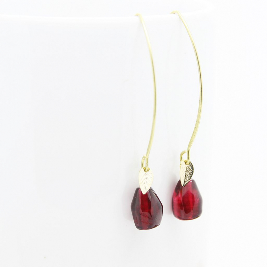 Pomegranate Earrings, Long, Glass Seeds