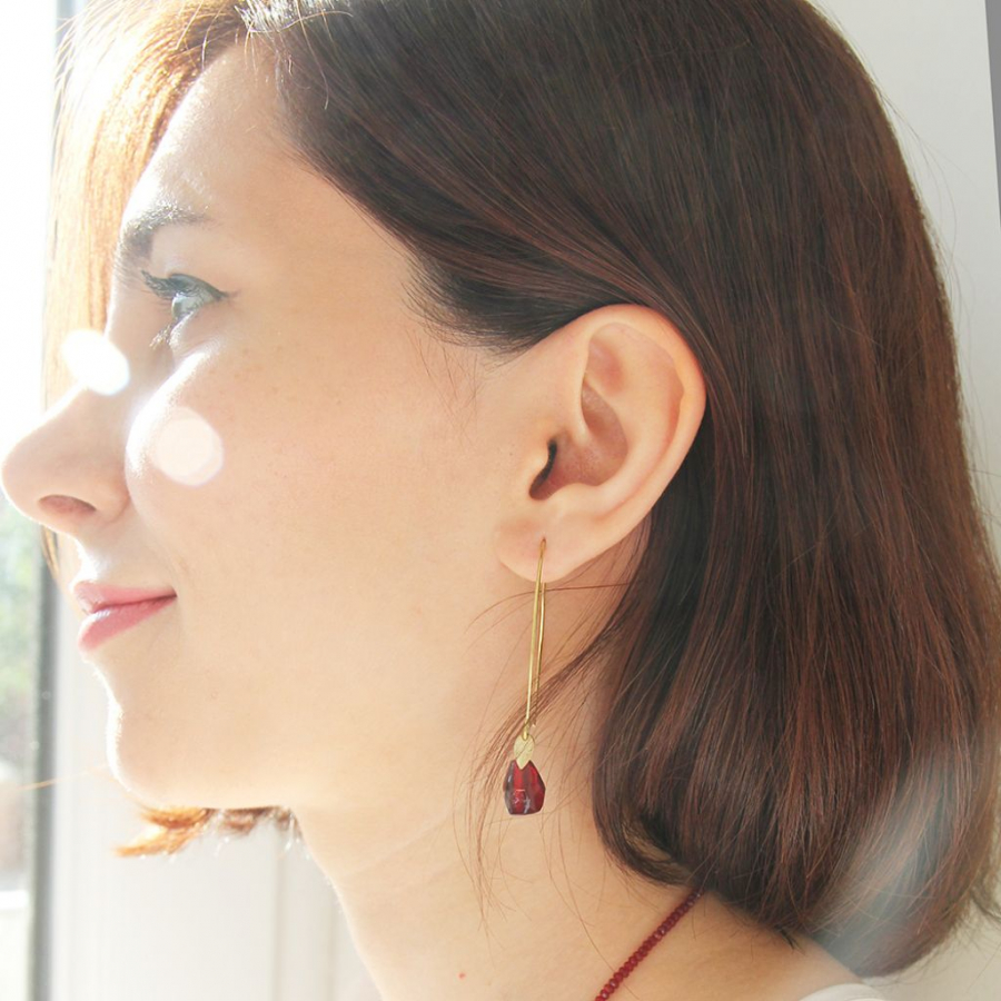 Pomegranate Earrings, Long, Glass Seeds