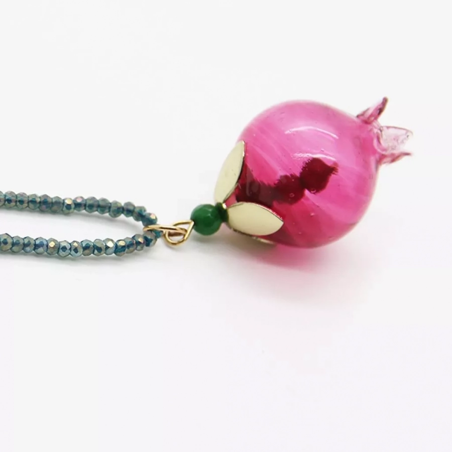 Pomegranate Necklace, Glass Pomegranate & Jade Seeds