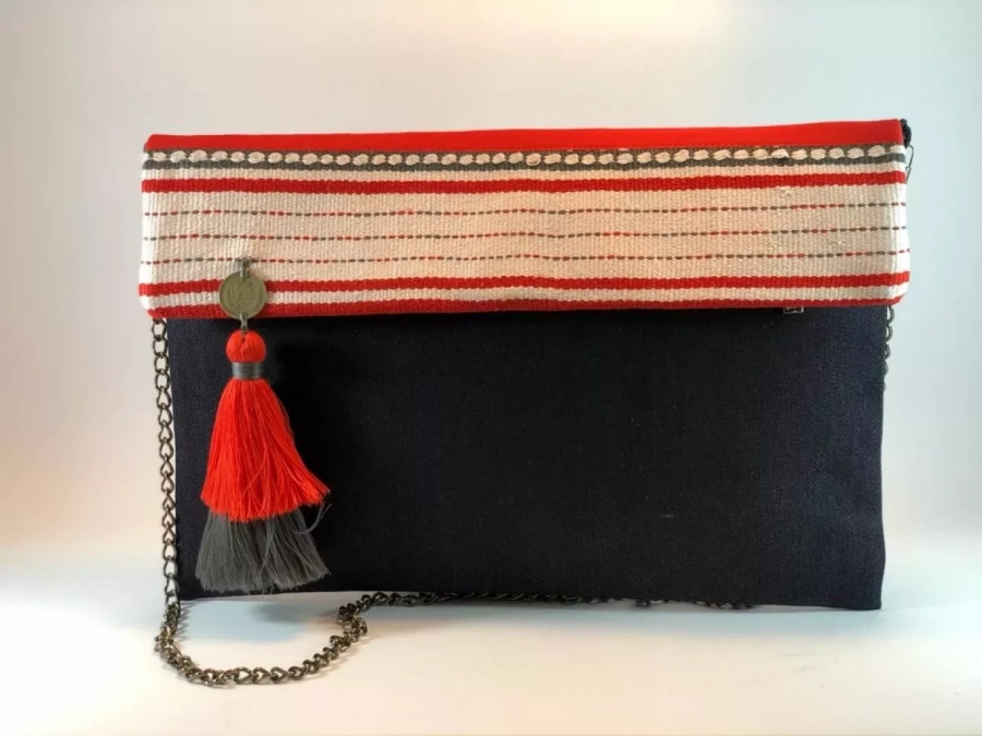 Handmade Clutch Bag With Red Tassel & Shahanshah Coin