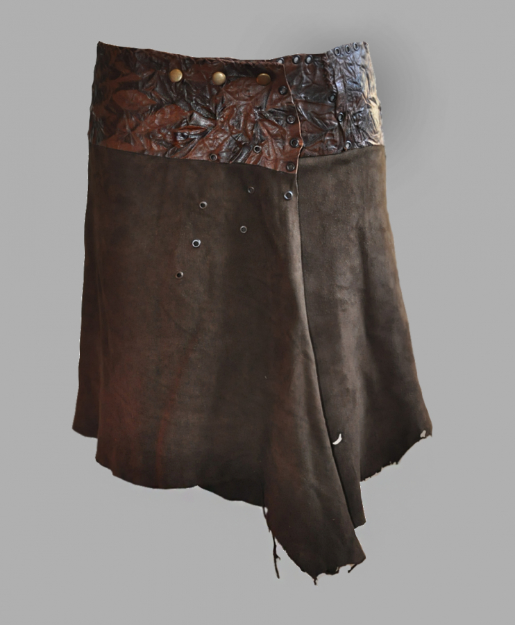 Handcrafted skirt with natural suede- Brown. Edgy skirt
