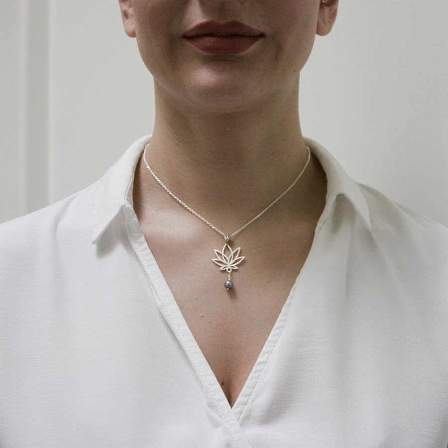 Lotus Silver Necklace with Pearl