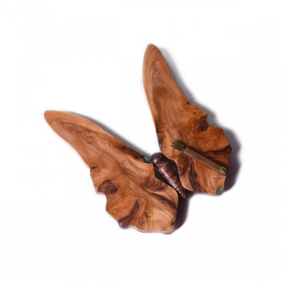 Wooden butterfly serving bosrd & wooden handcarved fork