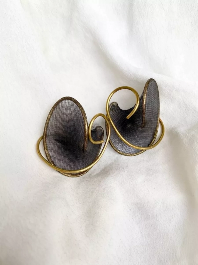 Sustainable Handmade Brass And Textile Waste Small Earrings