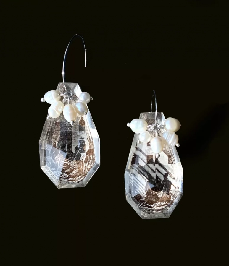 Large Crystal Earrings With Antique Photo Of Iranian Men-mache