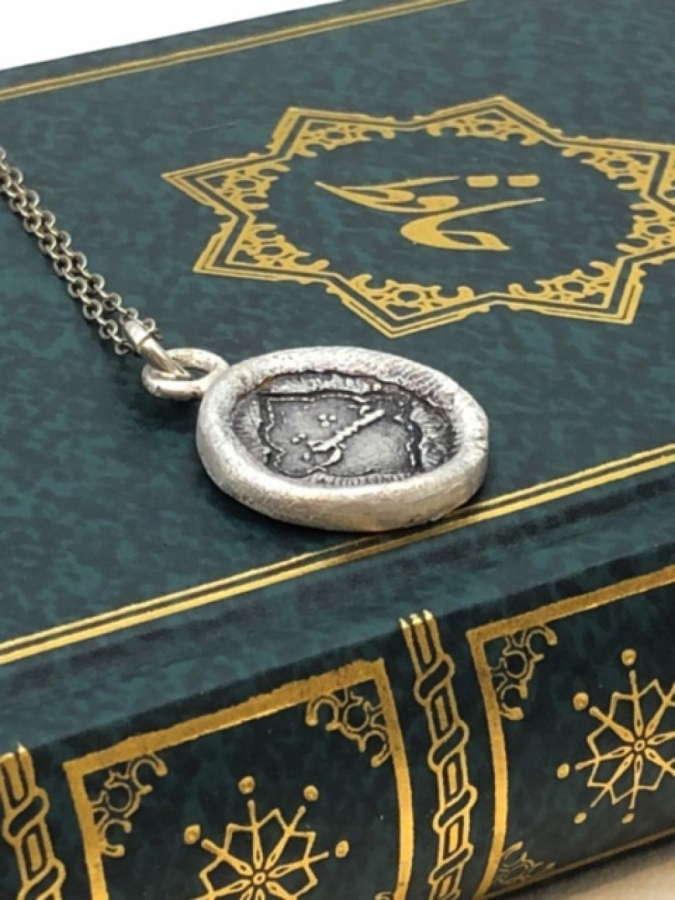 Handmade Love Wax Seal Necklace, Sterling Silver, Eshgh, Persian World