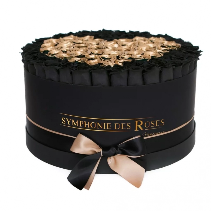 Black & Gold Roses In A Black Box- Luxe Collection