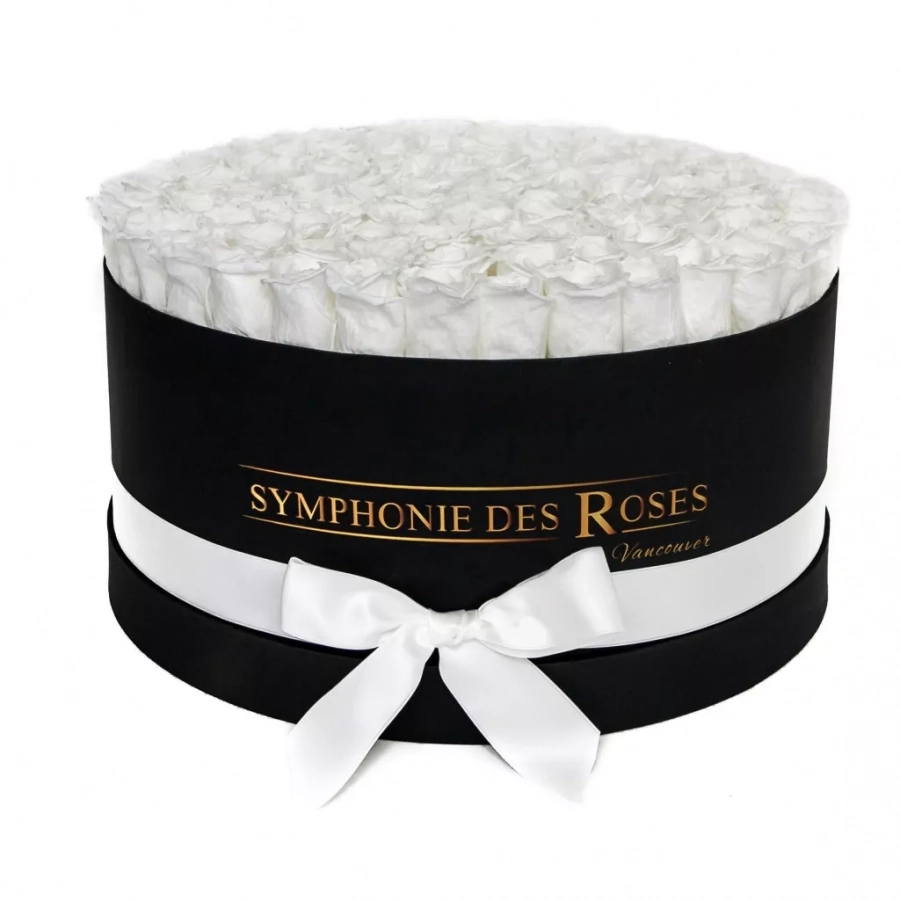 White Roses In A Black Box- Luxe Collection