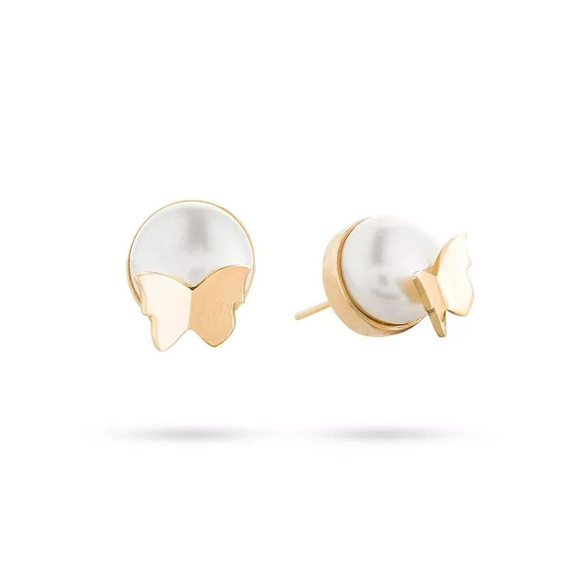 Gold-plated silver earrings with round 1cm diameter pearl