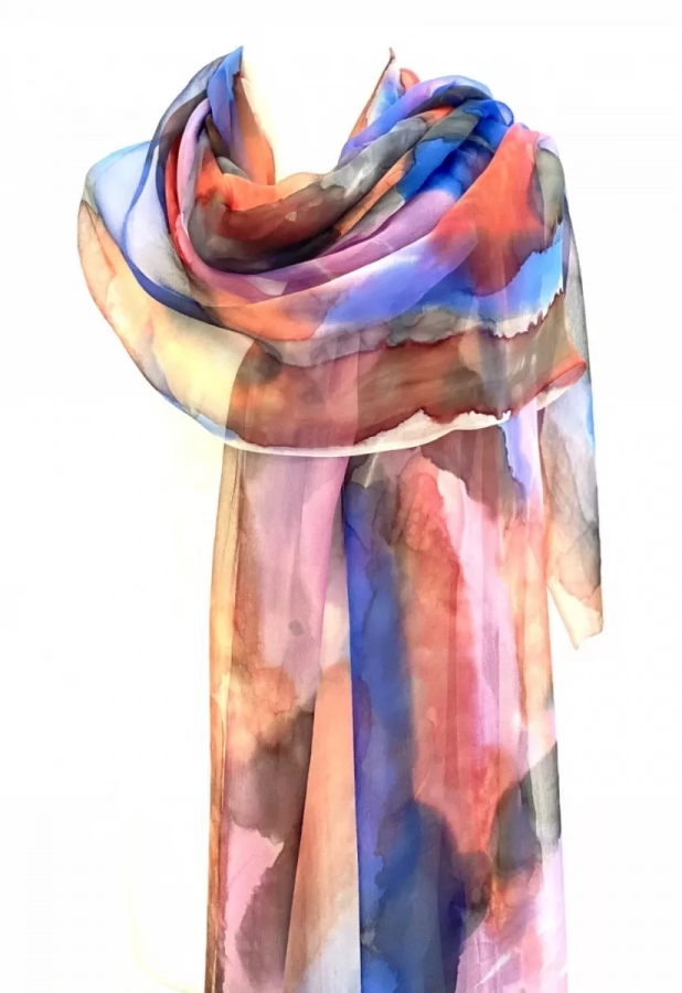 Contrast- Extremely Sheer And Delicate 100% Pure Silk Scarf/Lightweight Wrap/ With A Unique Handmade Gift Package