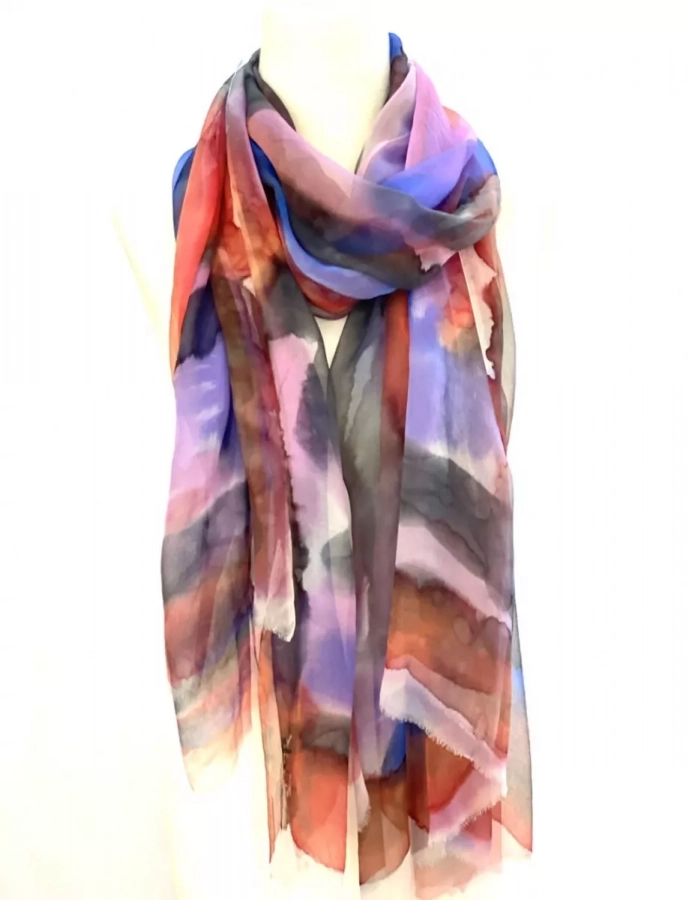 Contrast- Extremely Sheer And Delicate 100% Pure Silk Scarf/Lightweight Wrap/ With A Unique Handmade Gift Package