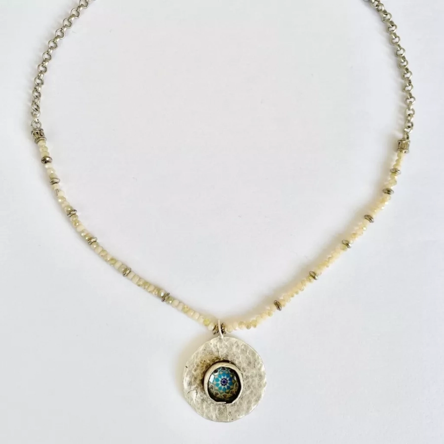 Delicate White And Silver Yazd Necklace
