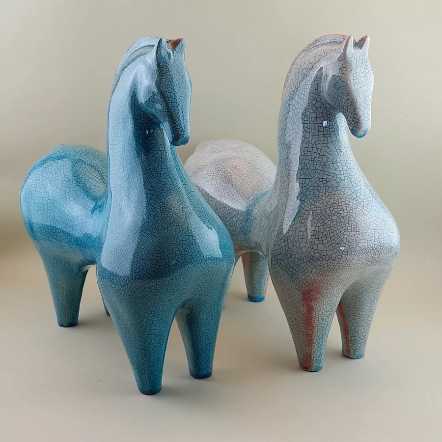 Handmade ceramic figurine, Ceramic horse statue, Decorative, Object, Ceramic statue, Art object, Ceramic horse