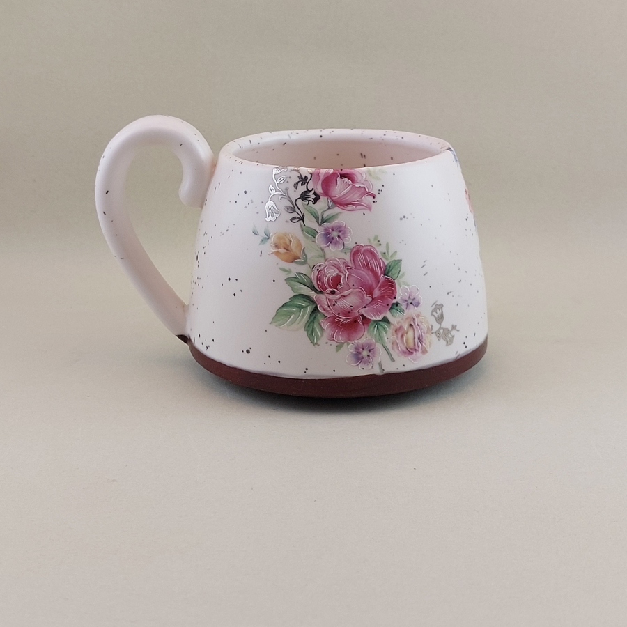 Pottery Mug, 16 oz, Drinking glass, Coffee Mug, Handmade Ceramic Mug, Pottery Handmade Mug, Housewarming Gift, Pink rose