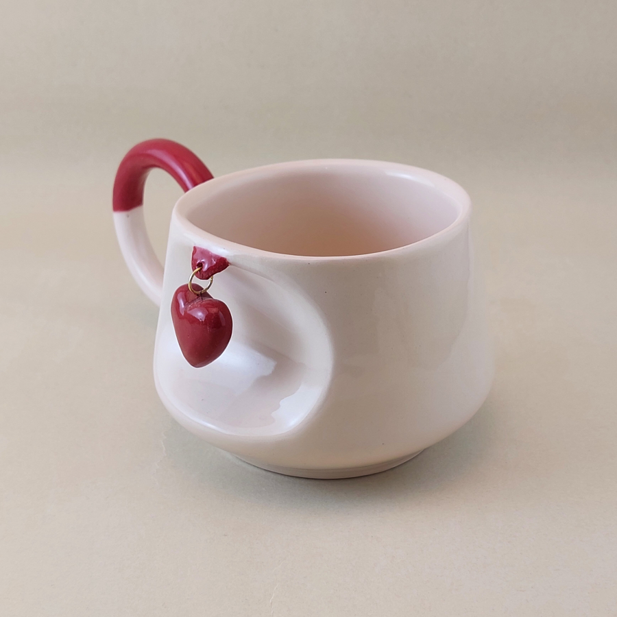 Ceramic Mug , Minimal Stoneware Ceramic Coffee Mug , Pottery Tea Coffee Wine Cup, Cappuccino cup, Latte Mug, 3D red heart 