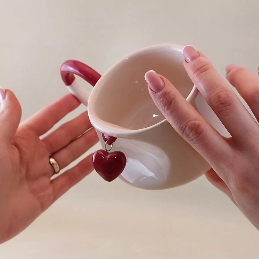 Ceramic Mug , Minimal Stoneware Ceramic Coffee Mug , Pottery Tea Coffee Wine Cup, Cappuccino cup, Latte Mug, 3D red heart 