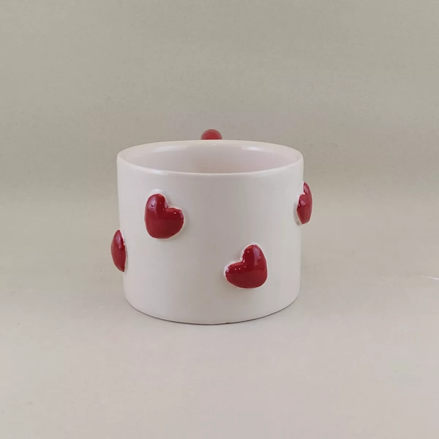 Ceramic Mug , Minimal Stoneware Ceramic Coffee Mug , Pottery Tea Coffee Wine Cup, Cappuccino cup, Latte Mug, Red heart 