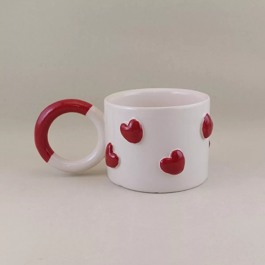 Ceramic Mug , Minimal Stoneware Ceramic Coffee Mug , Pottery Tea Coffee Wine Cup, Cappuccino cup, Latte Mug, Red heart 