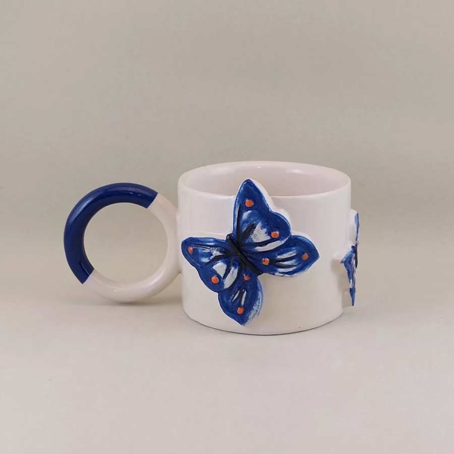Ceramic Mug , Minimal Stoneware Ceramic Coffee Mug , Pottery Tea Coffee Wine Cup, Cappuccino cup, Latte Mug,Butterfly