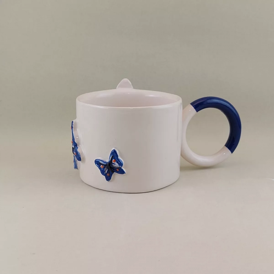 Ceramic Mug , Minimal Stoneware Ceramic Coffee Mug , Pottery Tea Coffee Wine Cup, Cappuccino cup, Latte Mug,Butterfly