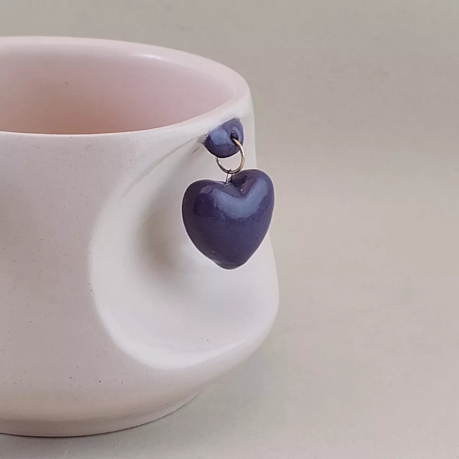 Ceramic Mug , Minimal Stoneware Ceramic Coffee Mug , Pottery Tea Coffee Wine Cup, Cappuccino cup, Latte Mug, 3D Violet hearts 