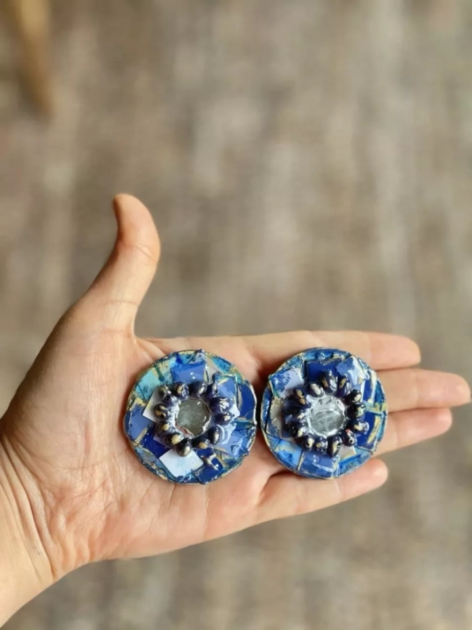 Colorful Mirror Handmade Earrings Traditional Design Wood Earrings For Women