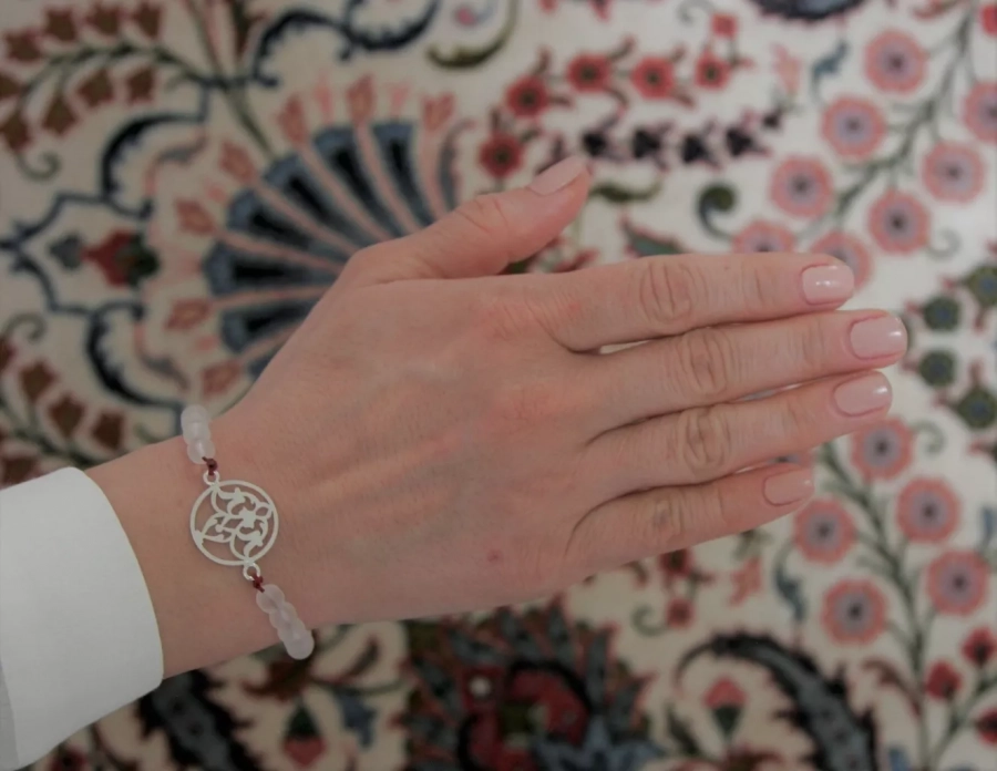  " Iranian Motif" Silver Bracelet with Glass Bead
